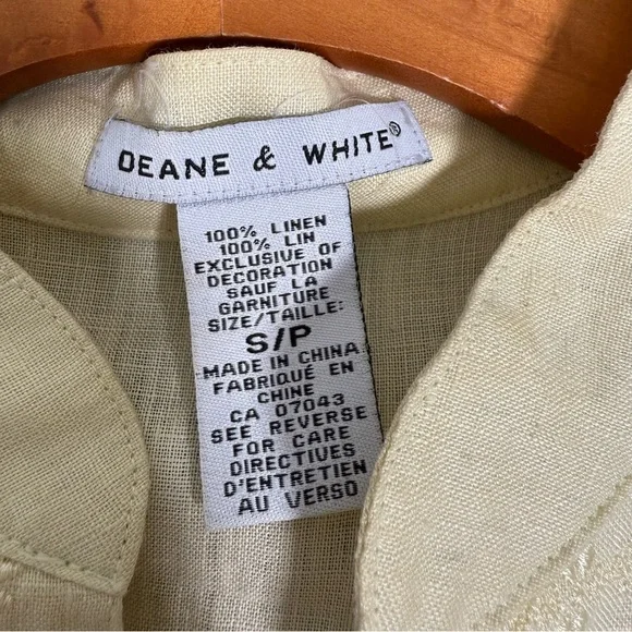 Deane + White 100% Linen Butter Yellow Short Sleeve Embroidered Top Cottagecore - Picture 7 of 7